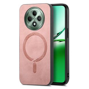 For OPPO Reno12 F 5G Retro Magsafe Magnetic PU Back Cover Phone Case(Pink)