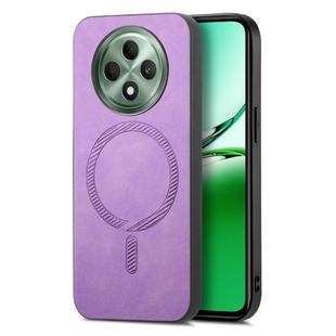 For OPPO Reno12 F 5G Retro Magsafe Magnetic PU Back Cover Phone Case(Purple)