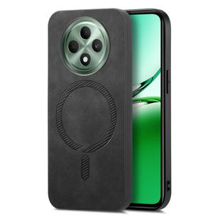 For OPPO Reno12 F 5G Retro Magsafe Magnetic PU Back Cover Phone Case(Black)