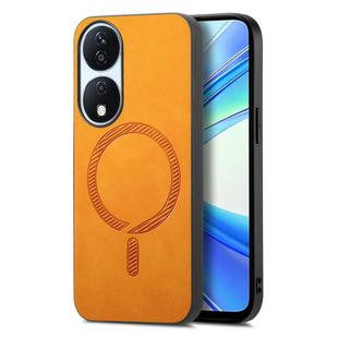 For Honor X7b Retro Magsafe Magnetic PU Back Cover Phone Case(Yellow)