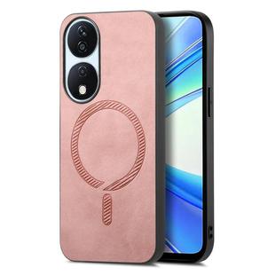 For Honor X7b Retro Magsafe Magnetic PU Back Cover Phone Case(Pink)