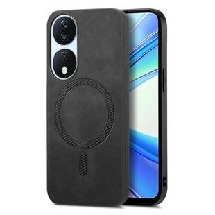 For Honor X7b Retro Magsafe Magnetic PU Back Cover Phone Case(Black)