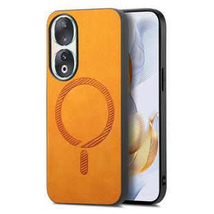For Honor 90 Retro Magsafe Magnetic PU Back Cover Phone Case(Yellow)