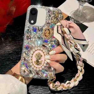 For iPhone XR Handmade Diamond Purple Gemstone Scarf Bracelet PC Phone Case(Pink)