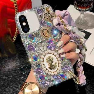 For iPhone X / XS Handmade Diamond Purple Gemstone Scarf Bracelet PC Phone Case(White)