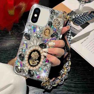 For iPhone X / XS Handmade Diamond Purple Gemstone Scarf Bracelet PC Phone Case(Black)