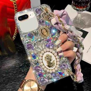 For iPhone 7 Plus / 8 Plus Handmade Diamond Purple Gemstone Scarf Bracelet PC Phone Case(White)