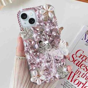 For iPhone 15 Plus Handmade Butterfly Diamond Inlay PC Phone Case(Pink)