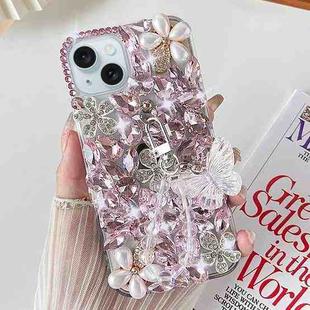 For iPhone 15 Handmade Butterfly Diamond Inlay PC Phone Case(Pink)