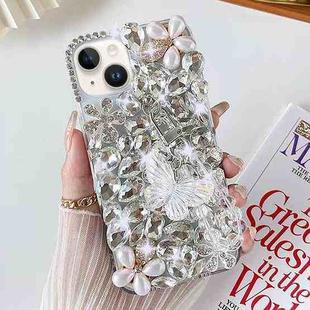 For iPhone 14 Plus Handmade Butterfly Diamond Inlay PC Phone Case(White)
