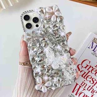 For iPhone 14 Pro Max Handmade Butterfly Diamond Inlay PC Phone Case(White)