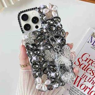 For iPhone 14 Pro Max Handmade Butterfly Diamond Inlay PC Phone Case(Black)