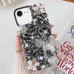 For iPhone SE 2022 /  7 / 8  Handmade Butterfly Diamond Inlay PC Phone Case(Black)