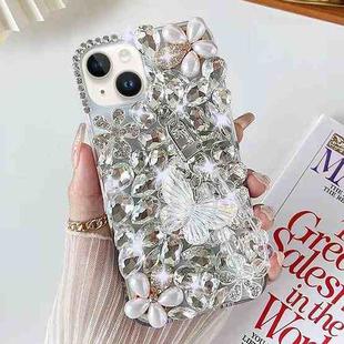 For iPhone 13 Handmade Butterfly Diamond Inlay PC Phone Case(White)