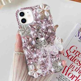 For iPhone 12 mini Handmade Butterfly Diamond Inlay PC Phone Case(Pink)