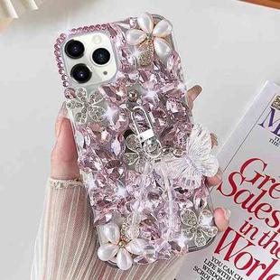 For iPhone 11 Pro Handmade Butterfly Diamond Inlay PC Phone Case(Pink)