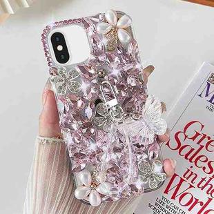 For iPhone X / XS Handmade Butterfly Diamond Inlay PC Phone Case(Pink)