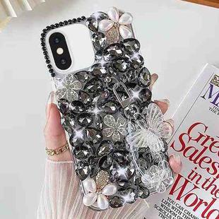 For iPhone X / XS Handmade Butterfly Diamond Inlay PC Phone Case(Black)