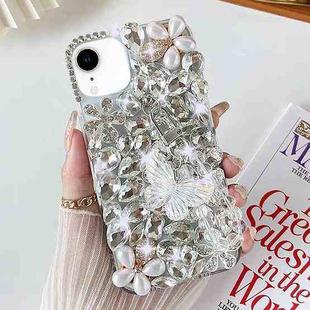 For iPhone XR Handmade Butterfly Diamond Inlay PC Phone Case(White)