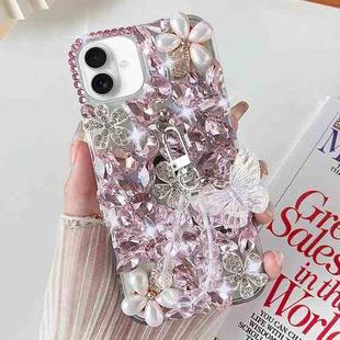 For iPhone 16 Plus Handmade Butterfly Diamond Inlay PC Phone Case(Pink)