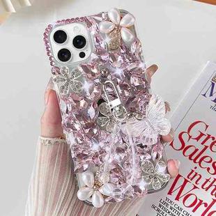 For iPhone 16 Pro Handmade Butterfly Diamond Inlay PC Phone Case(Pink)