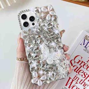 For iPhone 16 Pro Max Handmade Butterfly Diamond Inlay PC Phone Case(White)