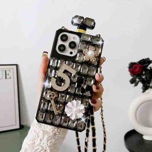 For iPhone 15 Pro Max Crossbody Perfume Bottle Handmade Inlaid Diamond PC Phone Case(Black)