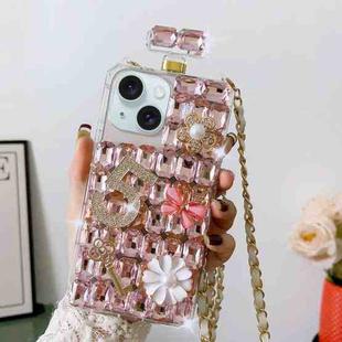 For iPhone 15 Plus Crossbody Perfume Bottle Handmade Inlaid Diamond PC Phone Case(Pink)