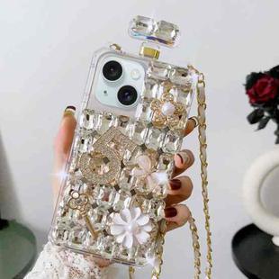 For iPhone 15 Crossbody Perfume Bottle Handmade Inlaid Diamond PC Phone Case(White)