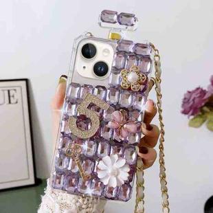 For iPhone 14 Plus Crossbody Perfume Bottle Handmade Inlaid Diamond PC Phone Case(Purple)