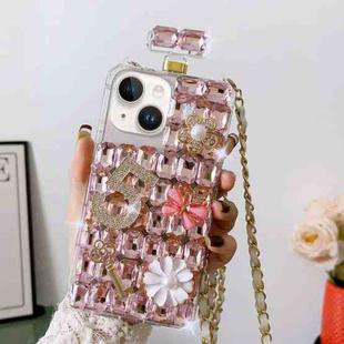 For iPhone 14 Crossbody Perfume Bottle Handmade Inlaid Diamond PC Phone Case(Pink)