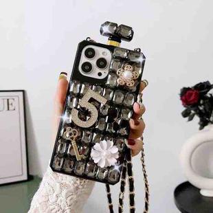 For iPhone 14 Pro Crossbody Perfume Bottle Handmade Inlaid Diamond PC Phone Case(Black)