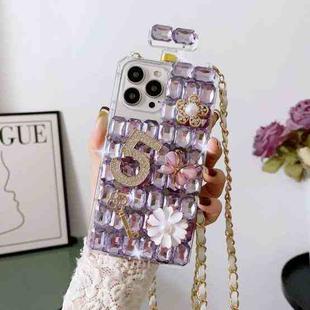 For iPhone 14 Pro Crossbody Perfume Bottle Handmade Inlaid Diamond PC Phone Case(Purple)