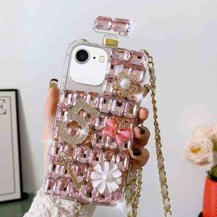 For iPhone SE 2022 /  7 / 8  Crossbody Perfume Bottle Handmade Inlaid Diamond PC Phone Case(Pink)