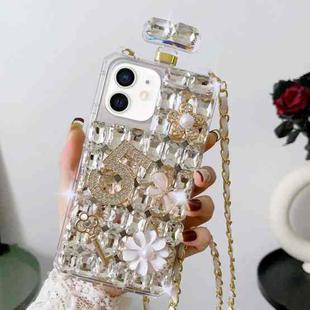 For iPhone 12 mini Crossbody Perfume Bottle Handmade Inlaid Diamond PC Phone Case(White)