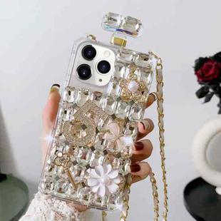 For iPhone 11 Pro Max Crossbody Perfume Bottle Handmade Inlaid Diamond PC Phone Case(White)