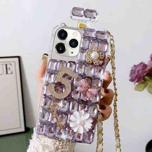 For iPhone 11 Pro Max Crossbody Perfume Bottle Handmade Inlaid Diamond PC Phone Case(Purple)