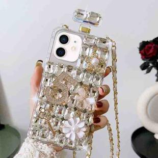For iPhone 11 Crossbody Perfume Bottle Handmade Inlaid Diamond PC Phone Case(White)