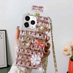 For iPhone 11 Pro Crossbody Perfume Bottle Handmade Inlaid Diamond PC Phone Case(Pink)