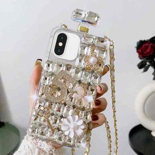 For iPhone X / XS Crossbody Perfume Bottle Handmade Inlaid Diamond PC Phone Case(White)