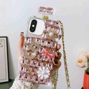 For iPhone X / XS Crossbody Perfume Bottle Handmade Inlaid Diamond PC Phone Case(Pink)