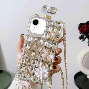 For iPhone XR Crossbody Perfume Bottle Handmade Inlaid Diamond PC Phone Case(Black)