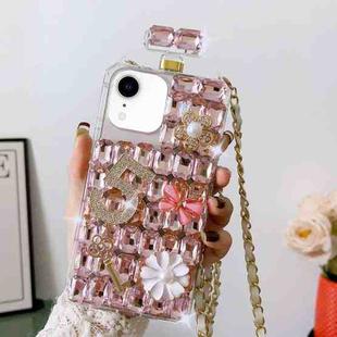 For iPhone XR Crossbody Perfume Bottle Handmade Inlaid Diamond PC Phone Case(Pink)