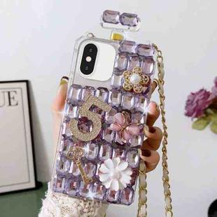 For iPhone XS Max Crossbody Perfume Bottle Handmade Inlaid Diamond PC Phone Case(Purple)