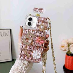 For iPhone 16 Crossbody Perfume Bottle Handmade Inlaid Diamond PC Phone Case(Pink)