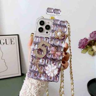 For iPhone 16 Pro Max Crossbody Perfume Bottle Handmade Inlaid Diamond PC Phone Case(Purple)