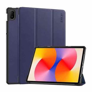 For Huawei MatePad SE 11 2024 ENKAY Tri-fold Custer Texture Platic Leather Tablet Case(Dark Blue)