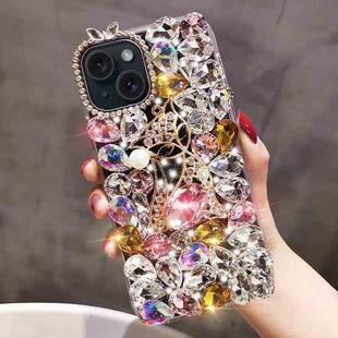 For iPhone 14 Handmade Bling Rhinestone Gemstone Fox PC Phone Case(Pink)