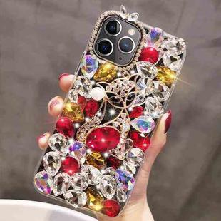 For iPhone 11 Pro Max Handmade Bling Rhinestone Gemstone Fox PC Phone Case(Red)