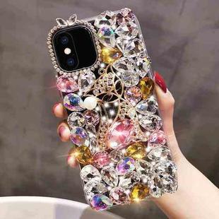 For iPhone XS Max Handmade Bling Rhinestone Gemstone Fox PC Phone Case(Pink)